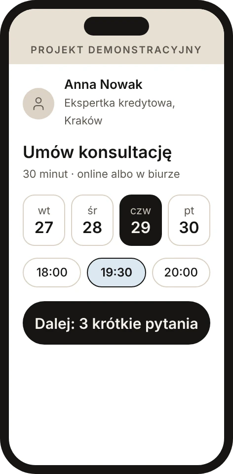 Ekran rezerwacji konsultacji z dema